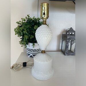 Beautiful Hobnail Milk Glass Lamp 12” Tall, Works, Vintage, Collectible